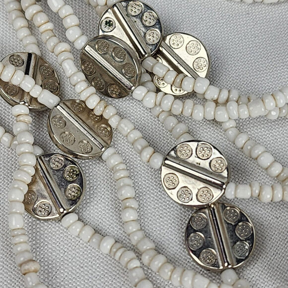 White & Silver Layered Statement Beaded Necklace - Picture 3 of 5